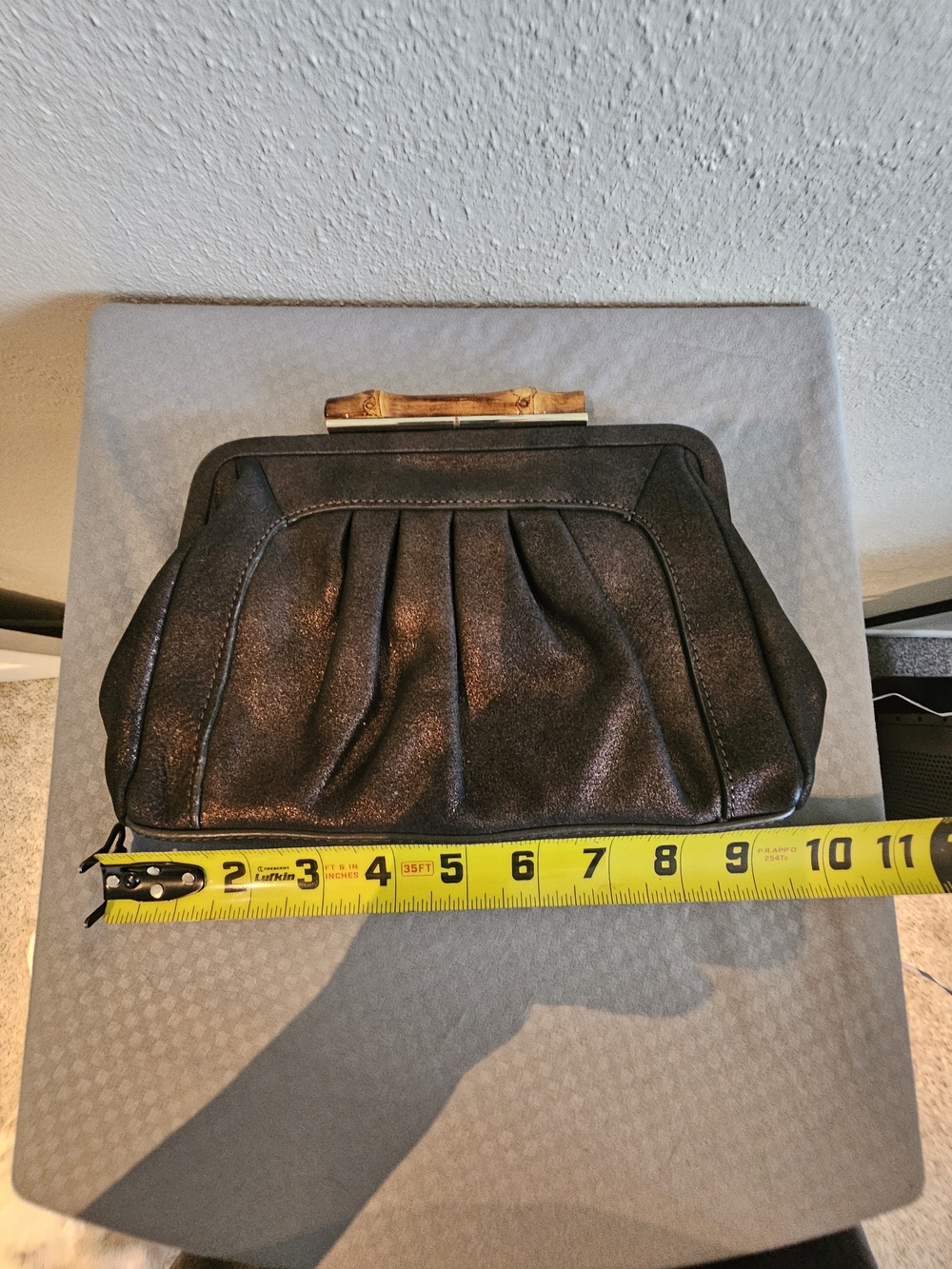 ELAINE TURNER METALLIC LEATHER GOING OUT BAG W/BAMBOO LOCK & POCKET MIRROR VTG - Picture 6 of 7